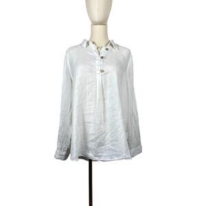 Sigrid Olsen Hi-Lo White Long Sleeve 100% Linen Top Blouse Shirt Cover Up L XL